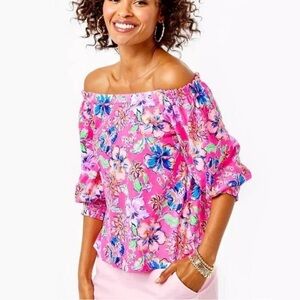 Lilly Pulitzer Pink Floral Off-Shoulder Blouse